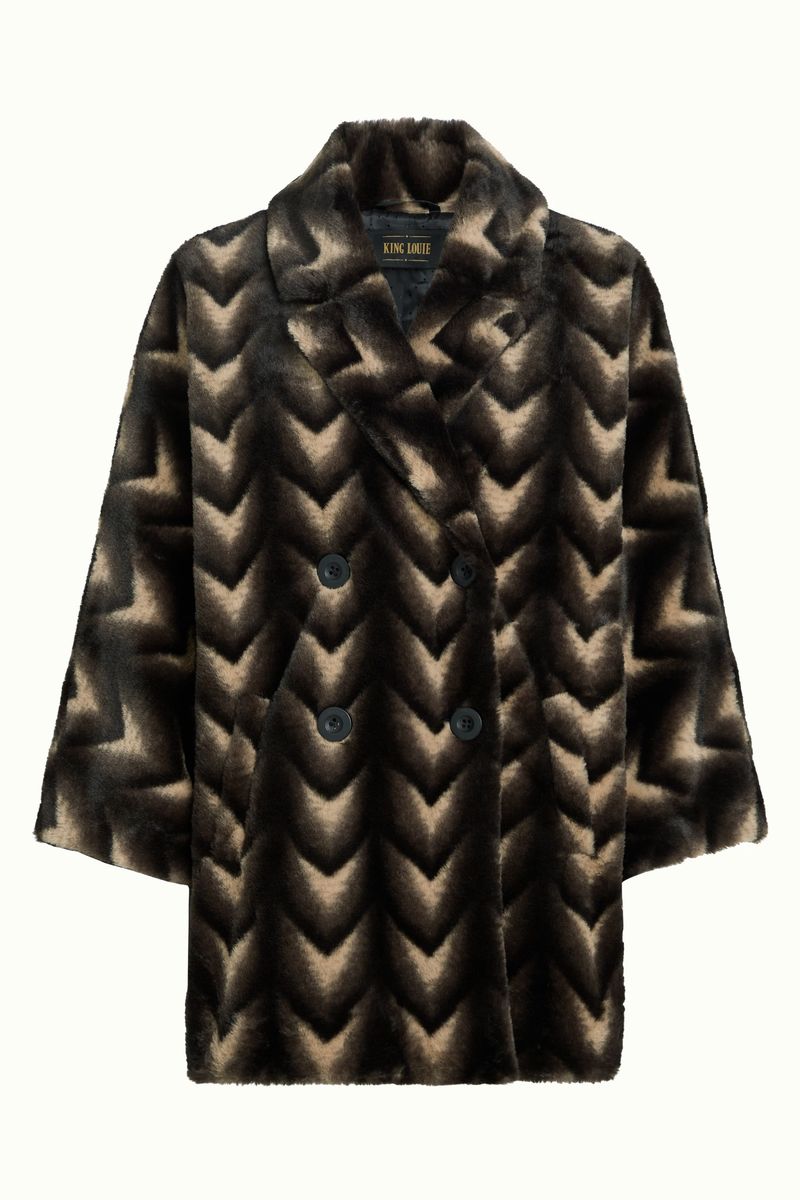 Shiya Kimono Coat Deco Fur Zwart