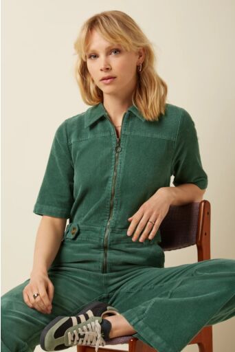 Garbo Zip Jumpsuit Corduroy Groen