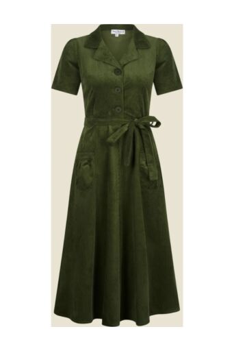 Revers Kleedje Midi Corduroy Groen
