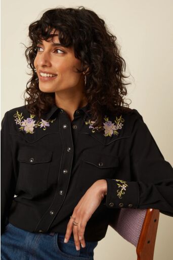 Western Blouse Rosetta Embroidery Zwart