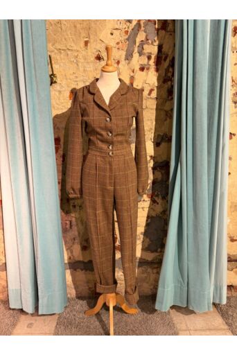 Longsleeve Jumpsuit Tartan Tweed Bruin
