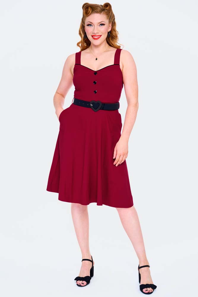 Heart Buckle Flare Kleedje Rood