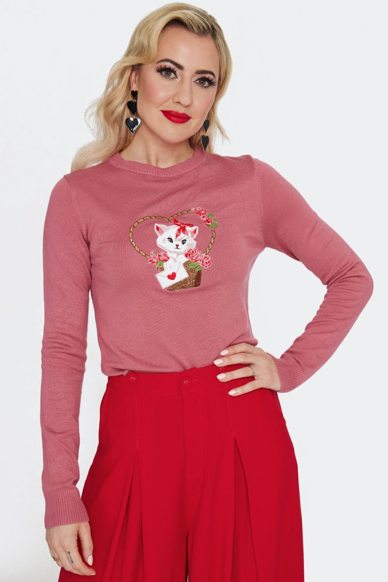 Kitty Love Letter Sweater Roze