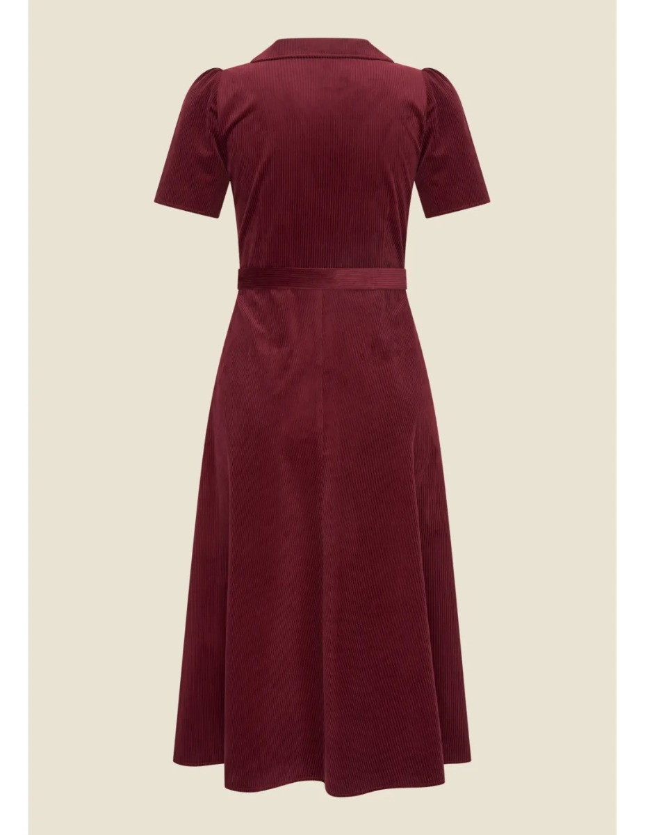 Revers Kleedje Midi Cord Granate Rood