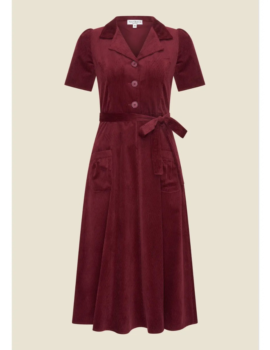 Revers Kleedje Midi Corduroy Rood