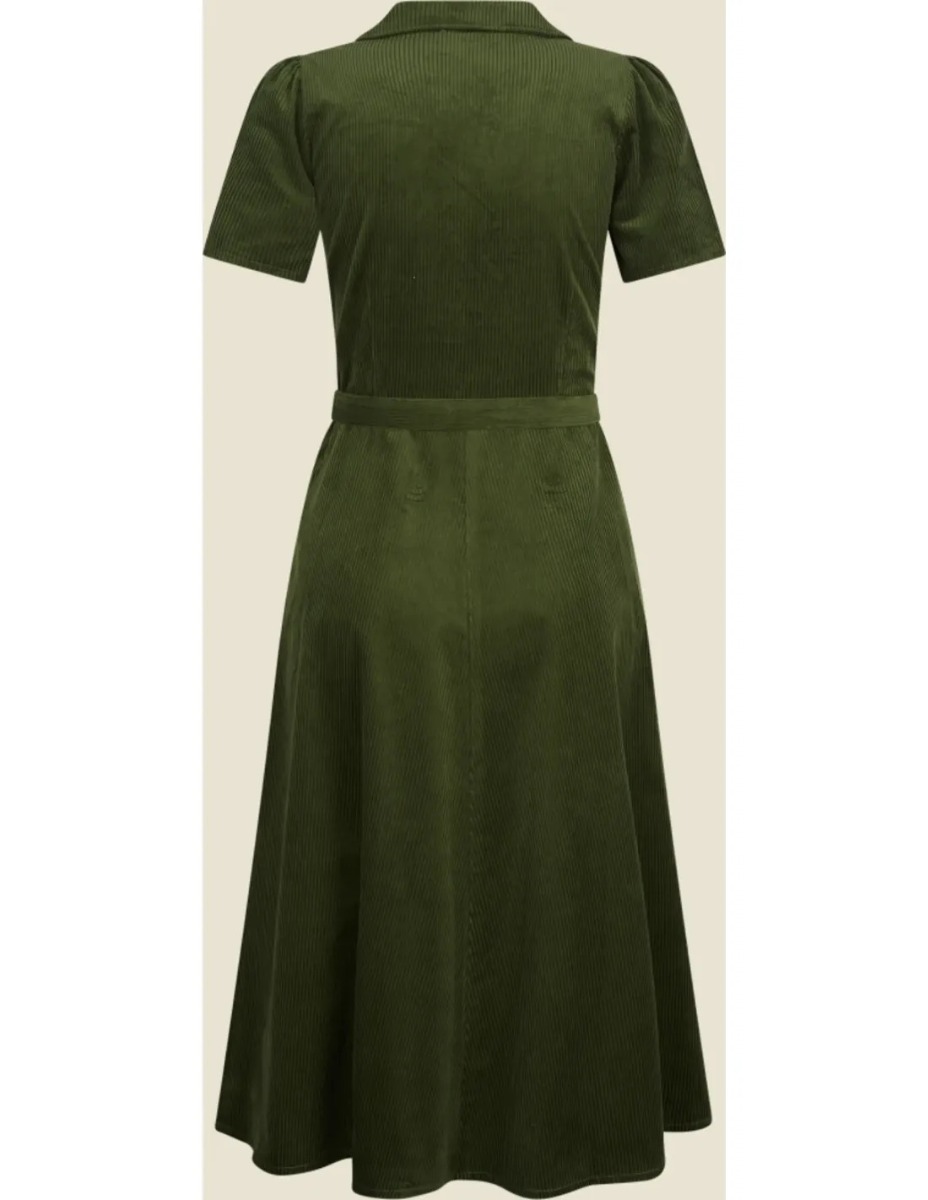 Revers Midi Kleedje Corduroy Groen